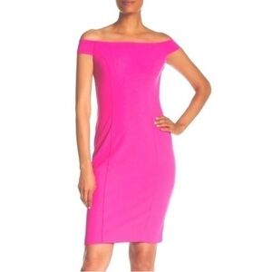 NEW Vince Camuto Fuchsia Off the Shoulder Bodycon Midi Dress Size 10 Fitted NWT